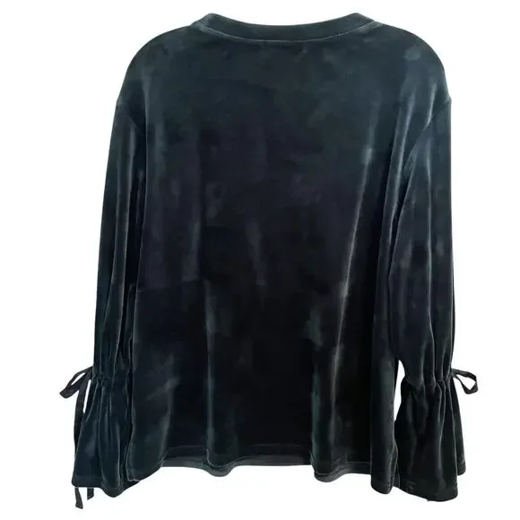 Philosophy Velveteen Bell Sleeve Top Womens Medium Green Soft Whimsigoth Fairy - Picture 4 of 9